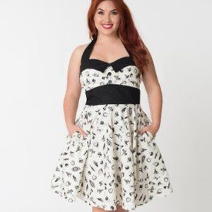 Magnolia Park Ivory & Black Space Print Swing Dress